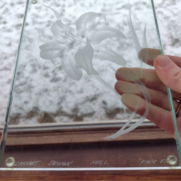 Glass Art Design Minneapolis MN Signed Floral Stucco Engraved (3) Glass Wall Art - Picture 8 of 13